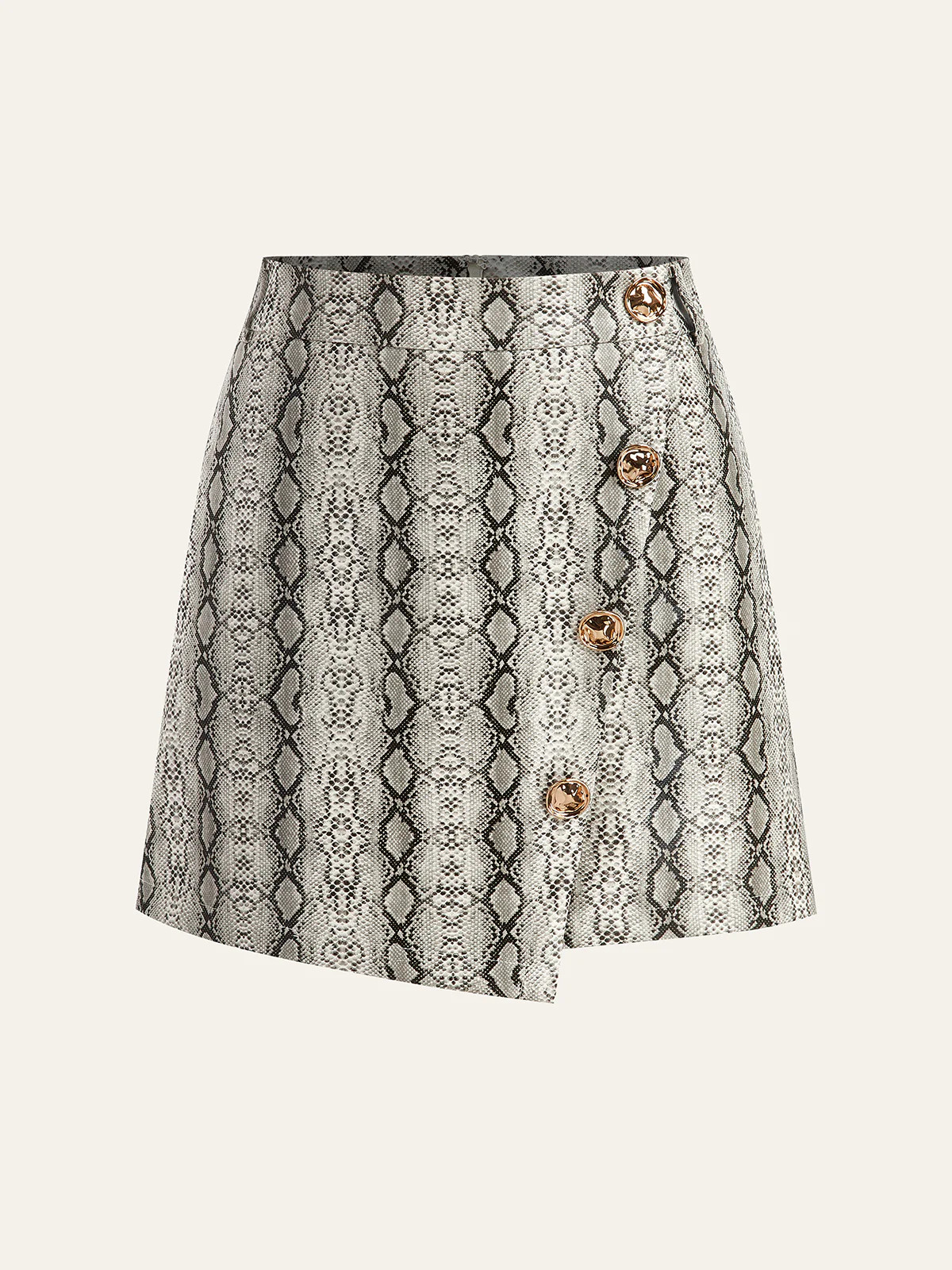 Snake Print Asymmetric PU Leather Mini Skirt | Commense