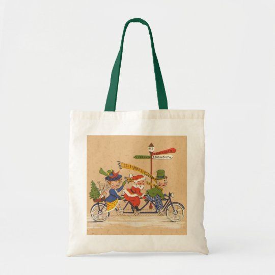 Vintage Christmas, Victorian Santa Claus on Bike Tote Bag | Zazzle
