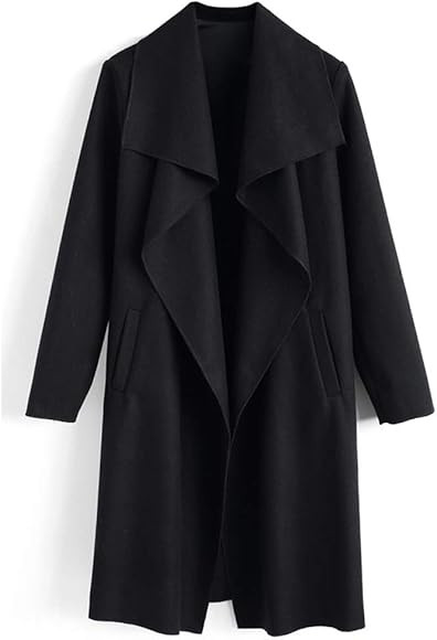 CHICWISH Women's Wide Lapel Open Front Long Sleeve Sand/Wine/Black/Grey Wool Blend Trench Coat | Amazon (US)