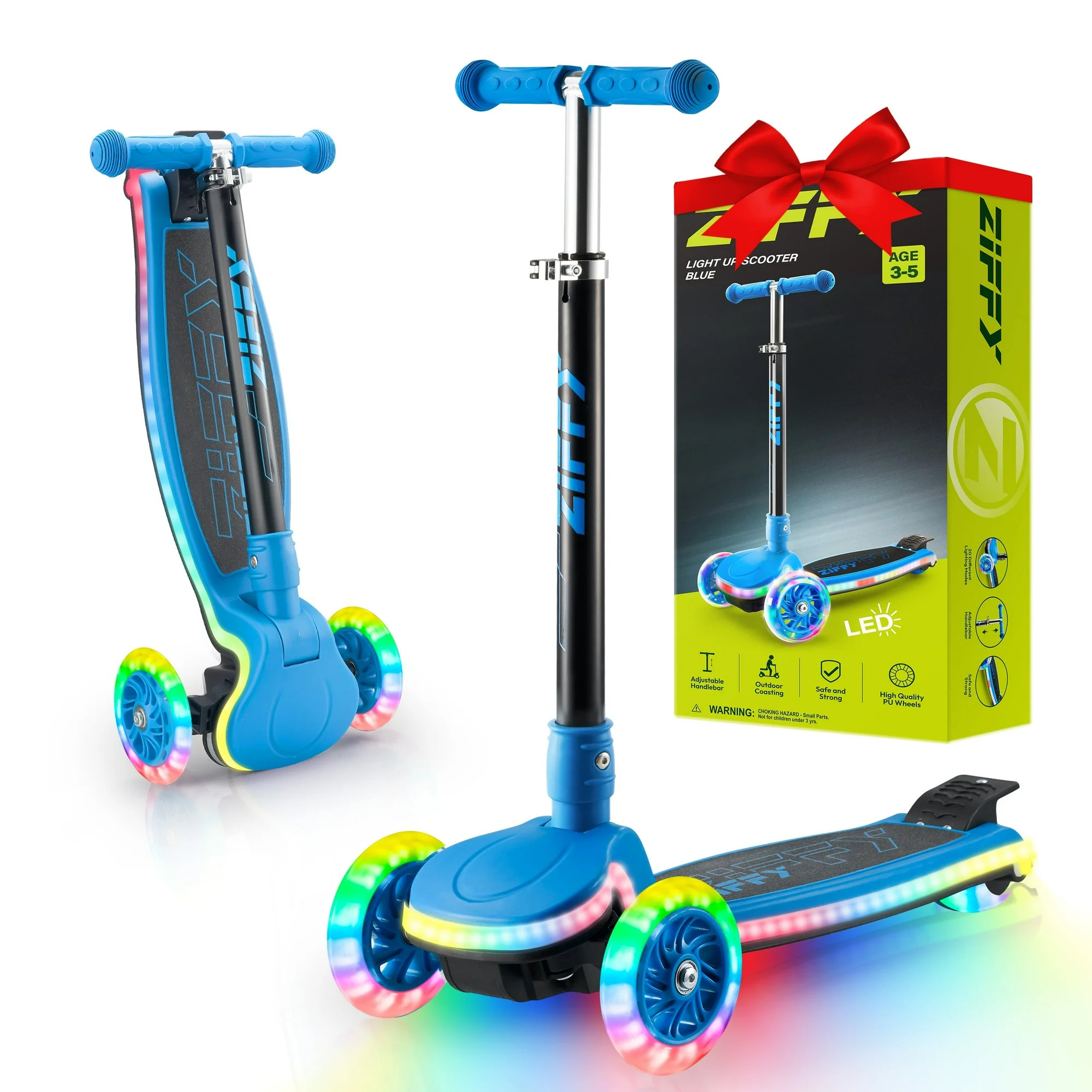 ZIFFY 3-Wheel Light-Up Kids Scooter for Kids 3-5,  Stability - Up to 110LBS,  4 Adjustable Height... | Walmart (US)