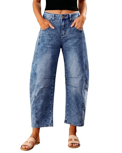 GRAPENT Women Pants Women’S Jeans Barrel Leg Balloon Cute Womens High Rise Jeans Barrel Leg Pants Women Barrel Jeans Women Womens Stretch Jeans Color Midnight Blue XX-Large Size 20 Size 22 | Amazon (US)