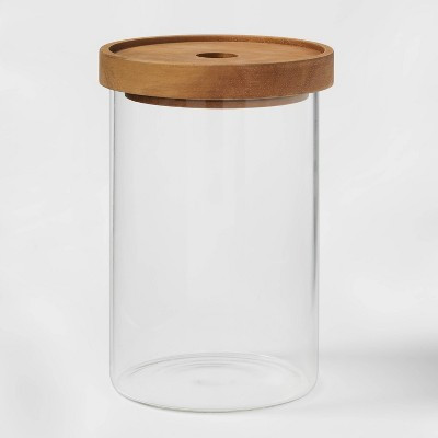 Medium Glass Storage Canister with Wood Lid - Threshold™: Clear Glass Jar with Lid, 48oz, Hand Wash | Target