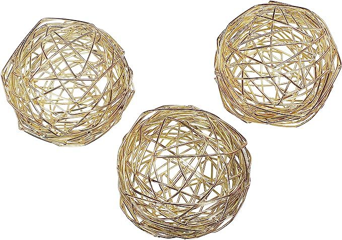 Gold Metal Band Decorative Dining Ball Set of 3 - Geometric Sculptures Dining/Coffee Table Center... | Amazon (US)