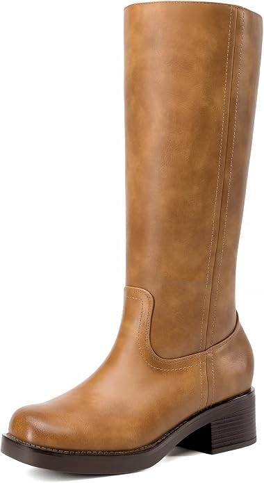 DREAM PAIRS Women's Square Toe Platform Chunky Block Heel Knee High Riding Boots | Amazon (US)