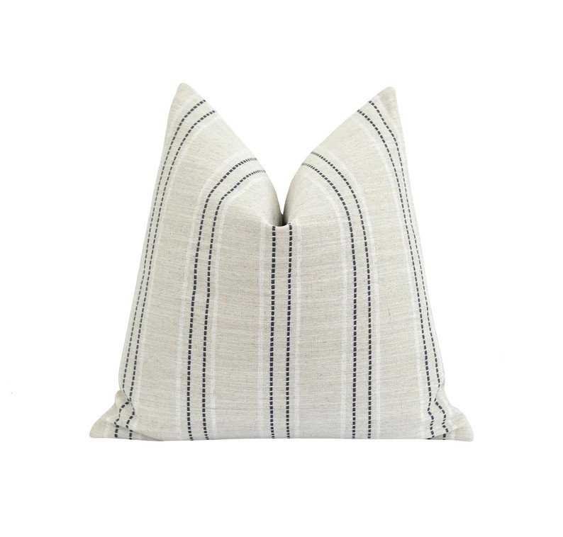 Charcoal Grey and Natural Pillow Cover, Textured Stripe Pillow Cover, Double Sided Woven Pillow C... | Etsy (US)