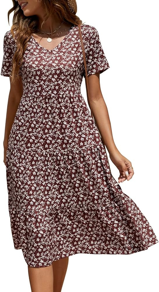 Berydress Women's Casual Summer Tiered Midi Dress 2026 V Neck Boho Sundress | Amazon (US)