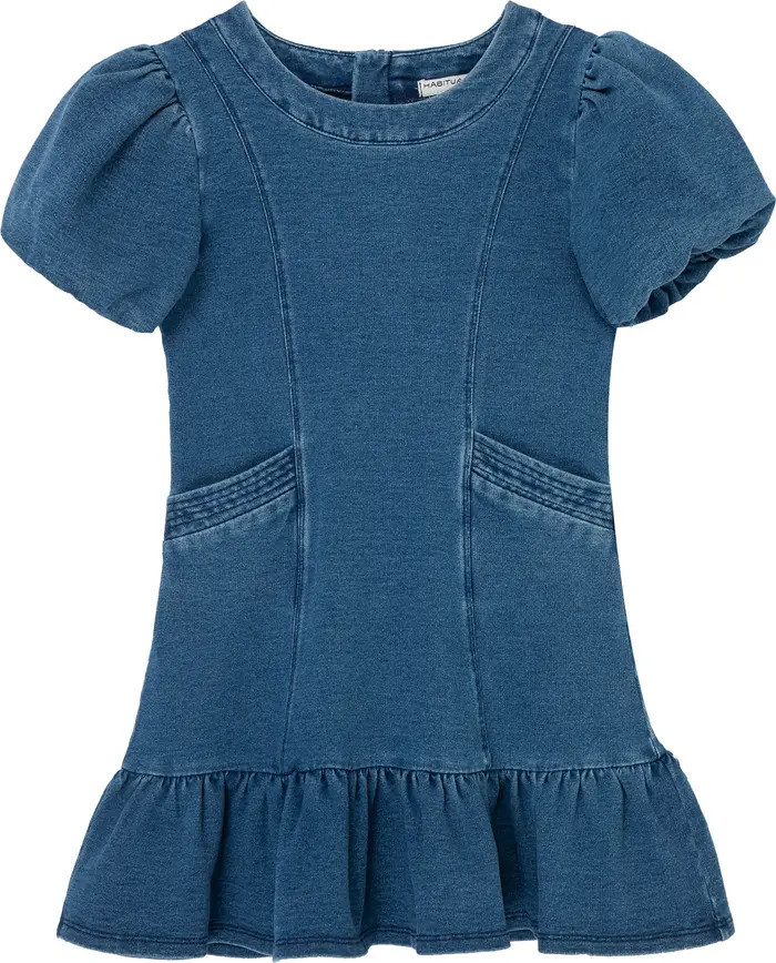 Kids' Puff Sleeve Stretch Denim Dress | Nordstrom