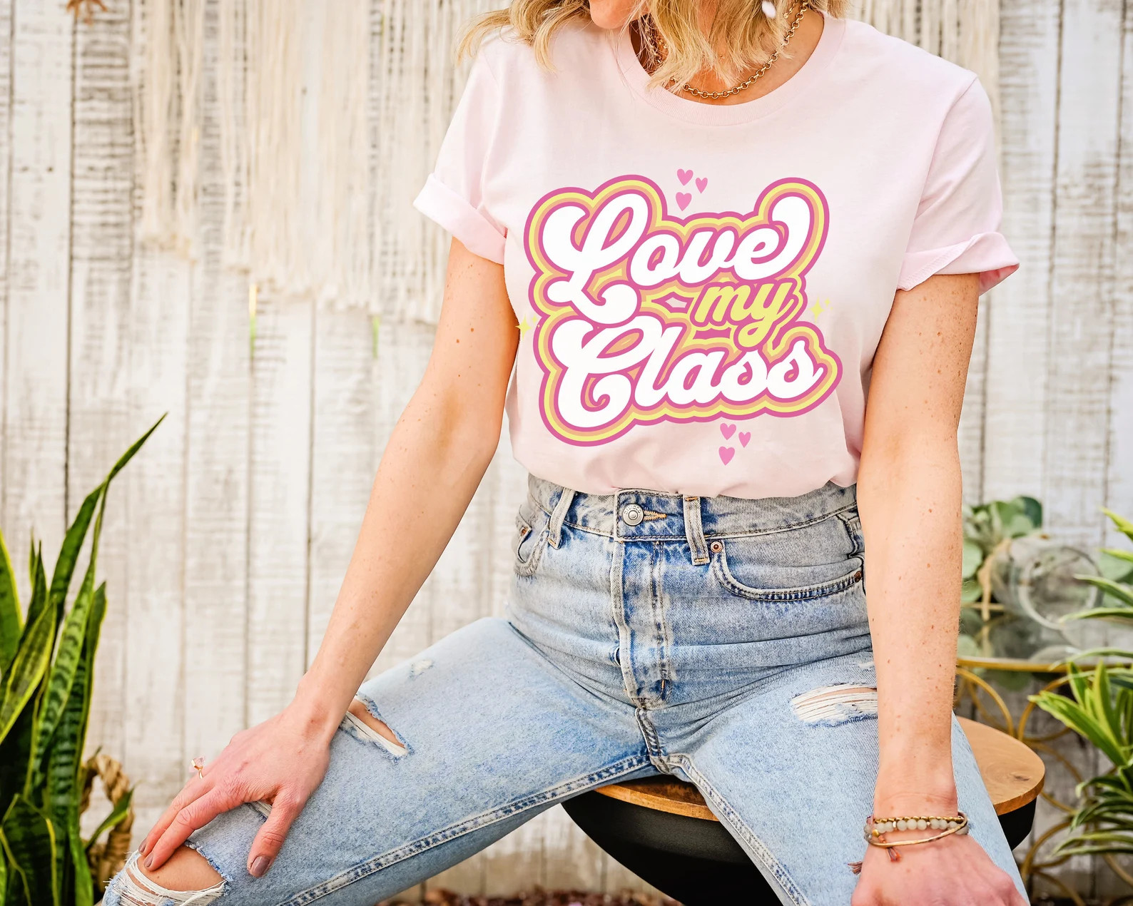 Valentines Day Teacher Shirt Love my Class Cute Red pink candy hearts new teacher gift retro vint... | Etsy (US)