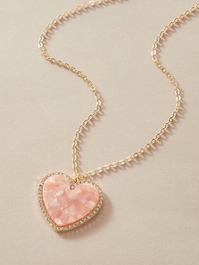 1pc Rhinestone Decor Heart Charm Necklace | SHEIN