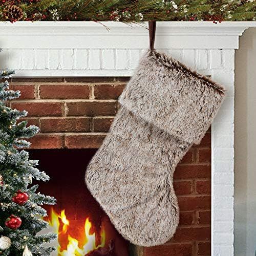 GMOEGEFT Christmas Stocking 20.5 Inches Brown Plush Faux Fur Xmas Tree Holiday Decorations Orname... | Amazon (US)