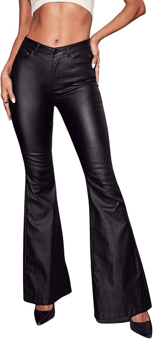 SweatyRocks Women's Casual High Waisted Denim Pants Stretchy Flare Leg Long Jeans | Amazon (US)