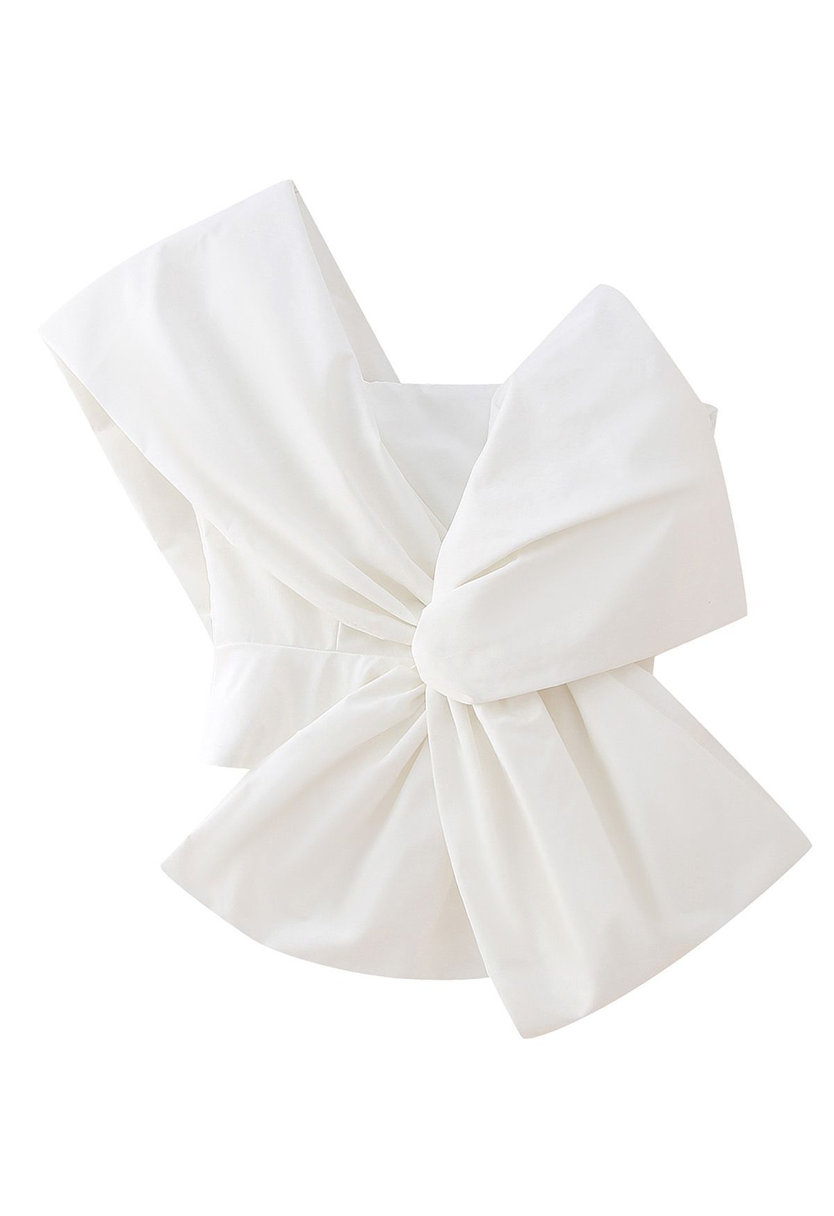 Striking Bowknot One Shoulder Crop Top in White | Chicwish