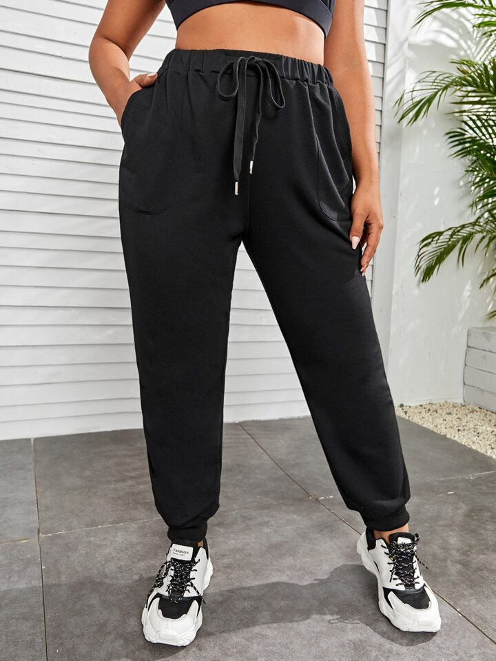 SHEIN Sport Gameset Plus Drawstring Waist Solid Sports Pants | SHEIN USA | SHEIN