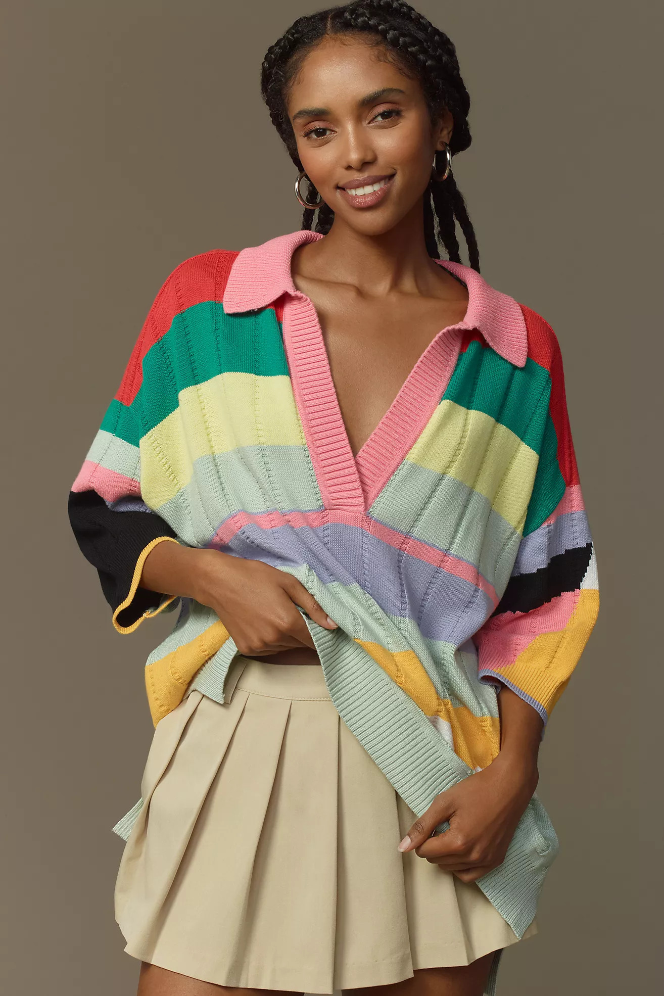 Maeve Collared V-Neck Short-Sleeve Rugby Sweater | Anthropologie (US)