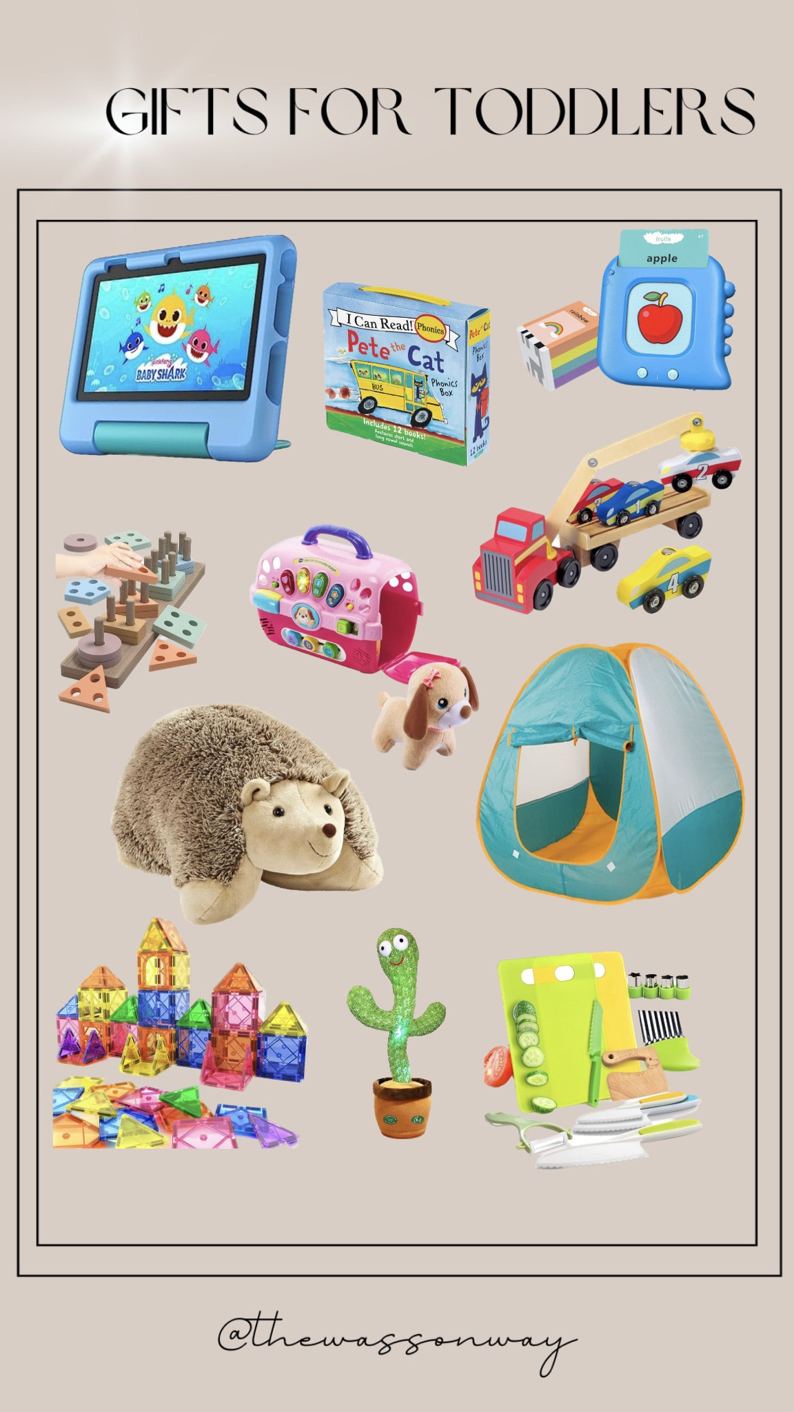 Gifts for toddlers, magnetic blocks, dancing cactus toy for babies and toddlers, tent, camping toddler toys, cutting board and kitchen set toys, trucks, kindle fire tablet, toddler tablet, flash cards game, Pete the cat books, pillow petSale

#LTKHoliday #LTKGiftGuide #LTKHolidaySale