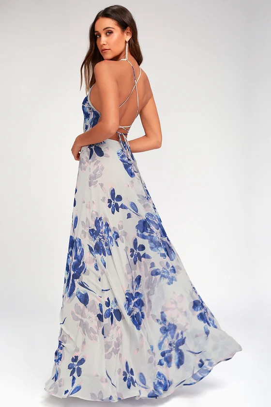 All I Need Grey Floral Print Lace-Up Maxi Dress | Lulus (US)