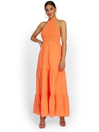 Smocked Halterneck Maxi Dress - In The Beginning - New York & Company | New York & Company