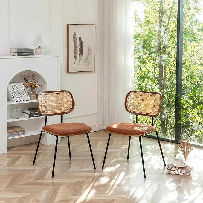 Rattan Dining Chairs Set of 2, Mid Century Modern Dining Chairs, Cane Dining Room Chairs, 19 Inch... | Amazon (US)