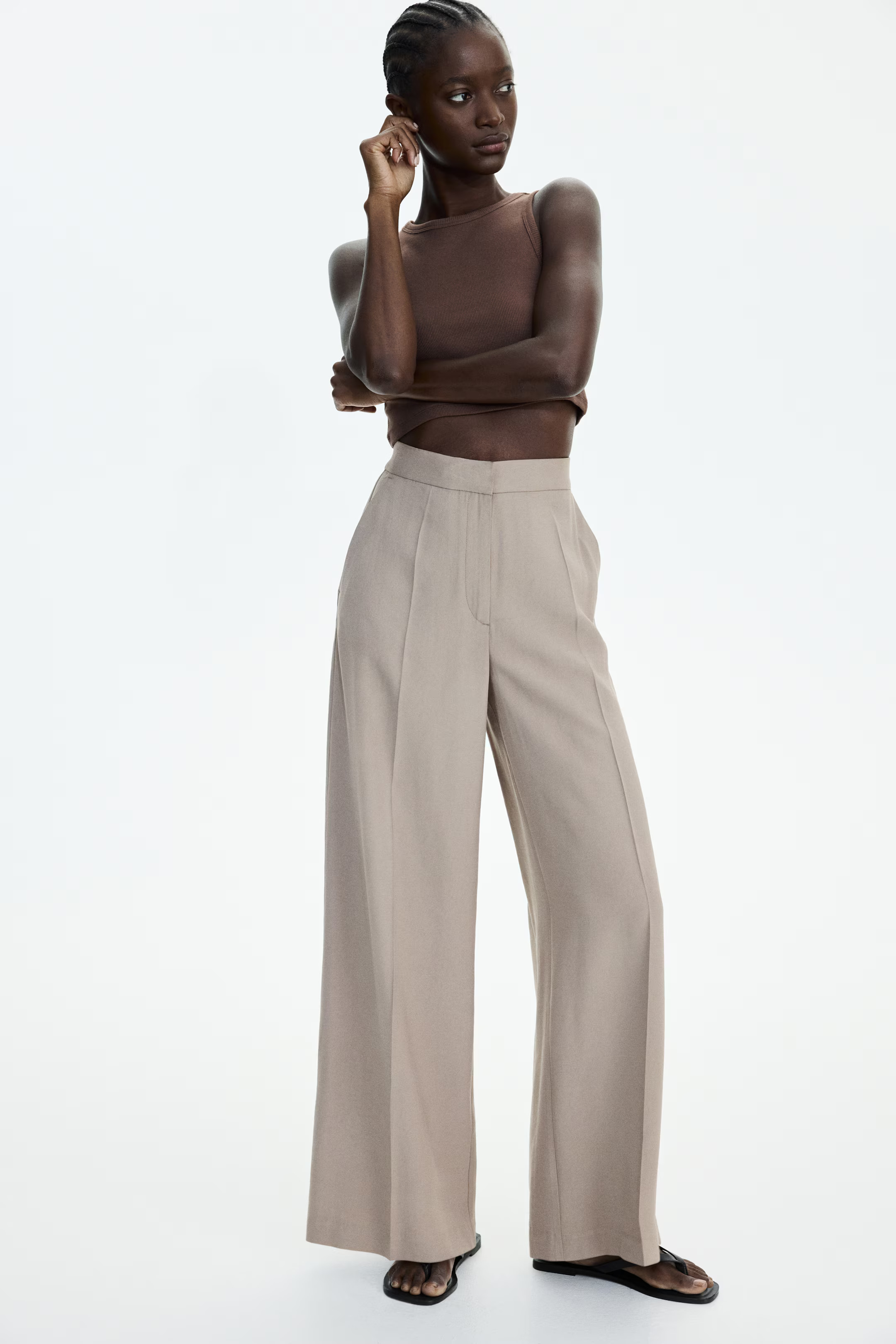 Wide trousers - Beige - Ladies | H&M GB | H&M (UK, MY, IN, SG, PH, TW, HK)