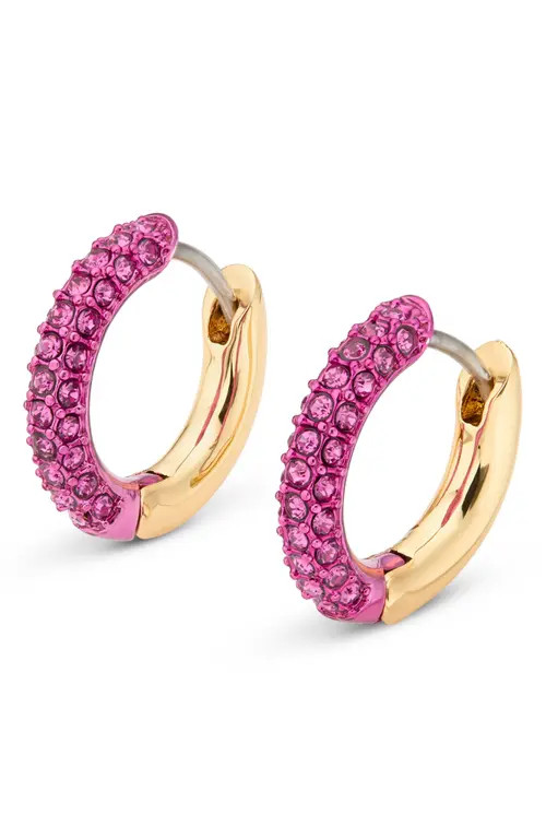 Kurt Geiger London Crystal Pavé Huggie Hoop Earrings in Gold/Pink at Nordstrom | Nordstrom