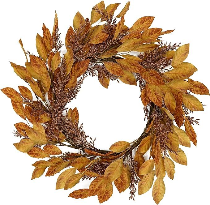 AMF0RESJ Artificial Fall Wreath for Front Door Autumn Door Wreath with Persimmon Leaves,Grain for... | Amazon (US)