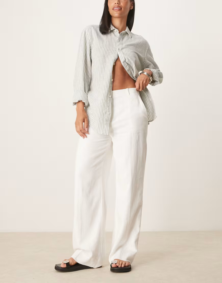 Abercrombie & Fitch curve high rise linen tailored trousers in white | ASOS (Global)