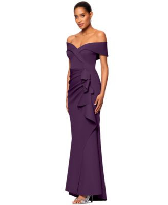 Xscape Scuba Off-The-Shoulder Gown - Black | Macy's