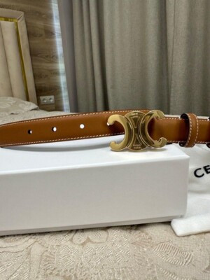 CELINE Triomphe Belt In Tan Brown Triomphe Canvas & Calfskin 85mm  | eBay | eBay US