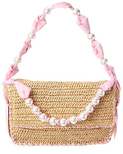 Las Olas Double Pearl Raffia Shoulder Bag | Rue La La