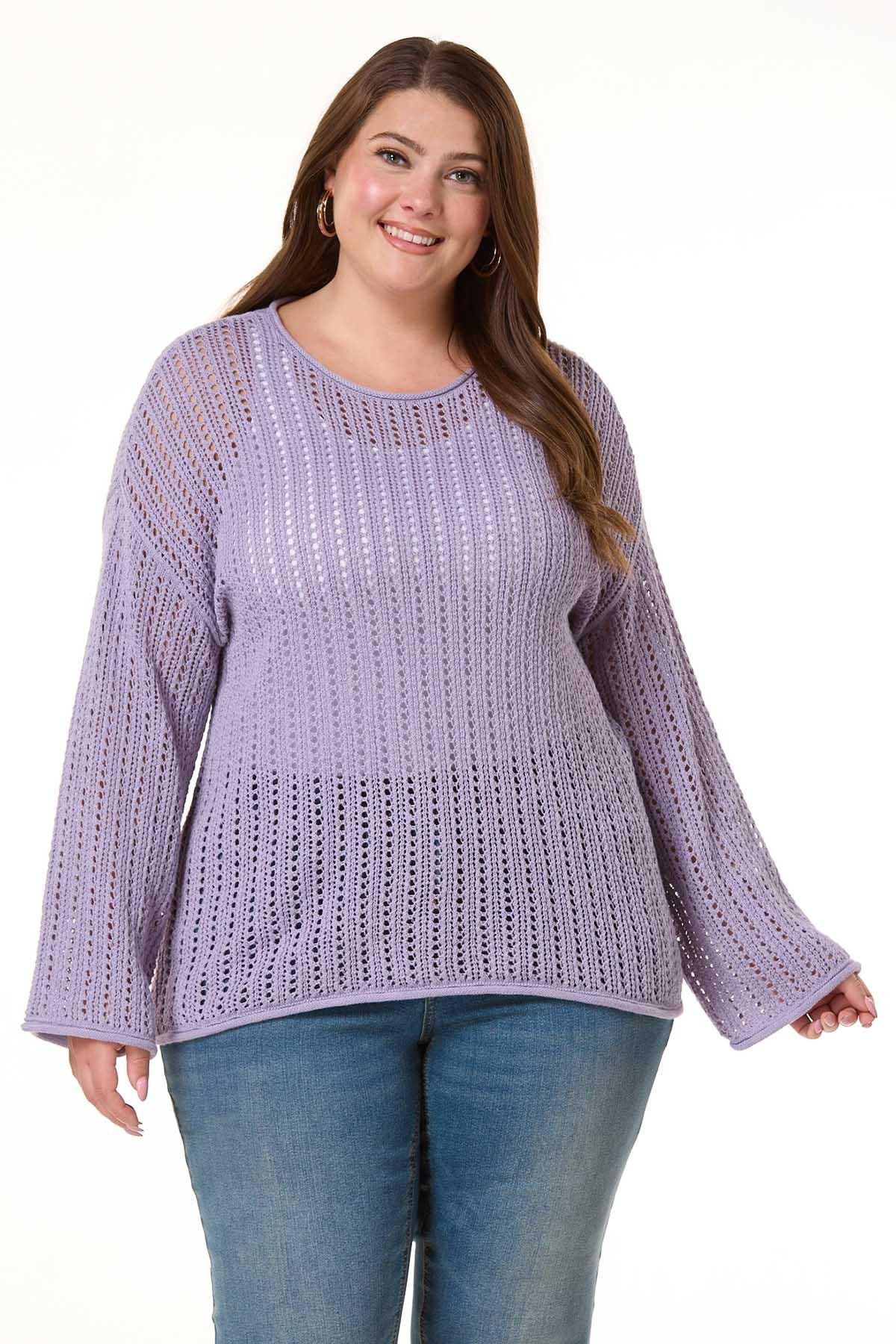 Plus Size Lavender Open Stitch Sweater - Purple | Cato Fashions