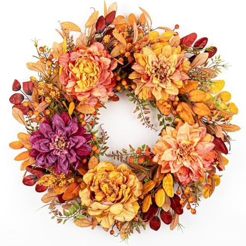 22 Inches Fall Wreath for Front Door Autumn Wreaths Fall Floral Wreath | Amazon (US)