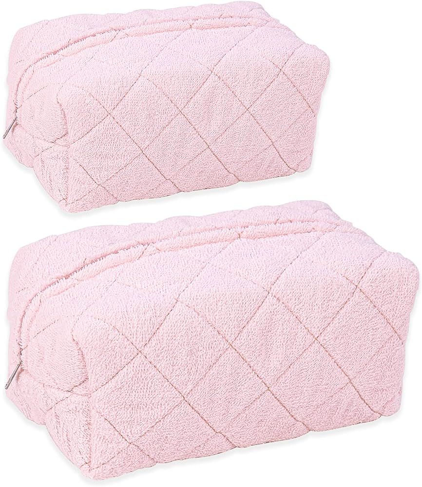 Jelyne Terry Cloth Makeup Bag Zipper Pouch 2 Pcs Terry Quilted Fabric Travel Cosmetic Organizer T... | Amazon (US)