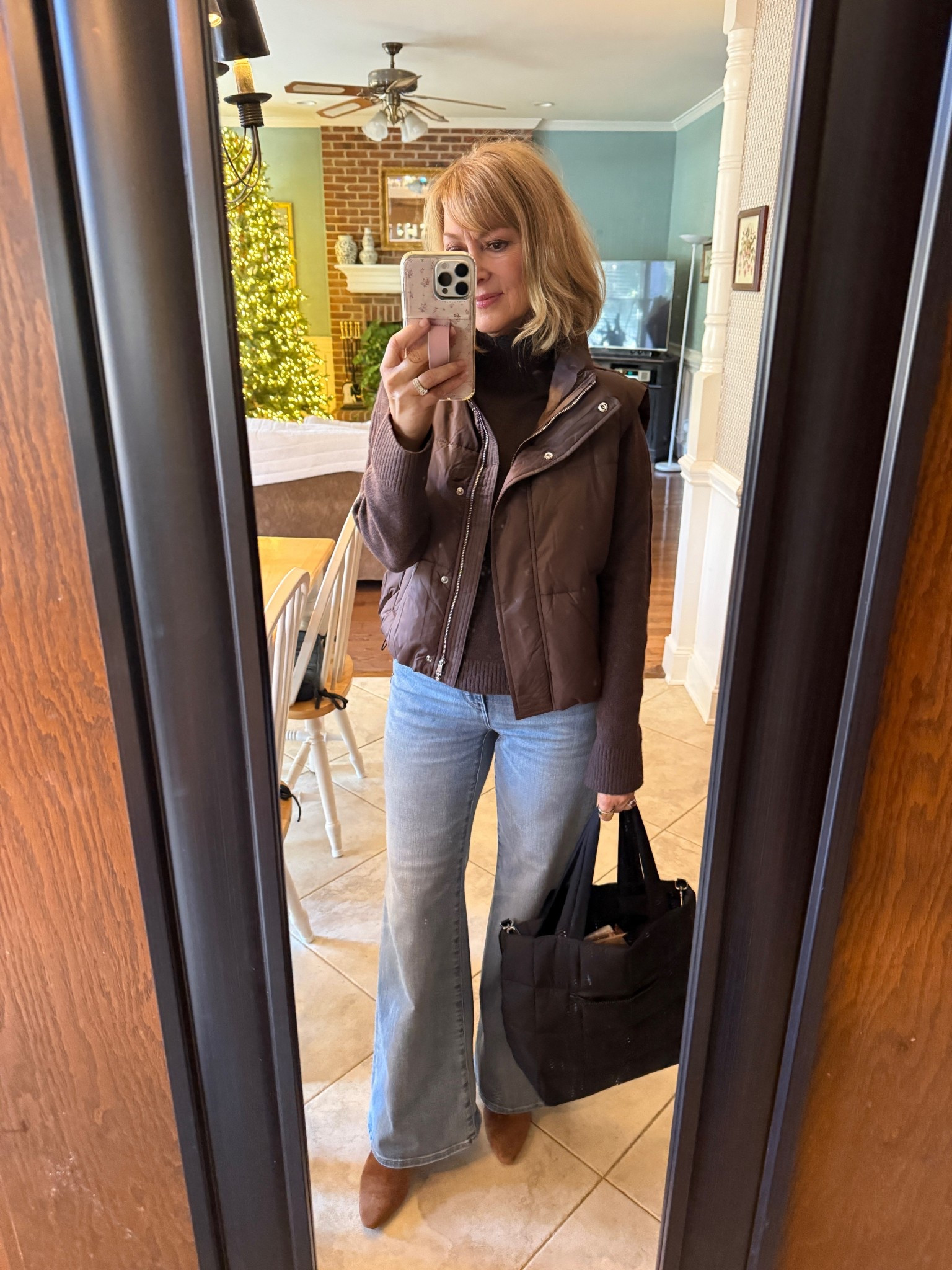  Chocolate brown sweater and cropped vest on sale! Wide leg jeans

#LTKSaleAlert #LTKOver40 #LTKSeasonal