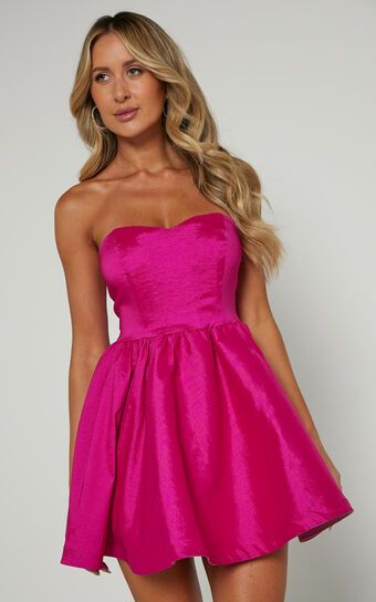 Jayde Mini Dress - Strapless Sweetheart Fit And Flare Dress in Magenta | Showpo (ANZ)