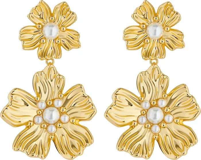 Petaria Imitation Pearl Flower Statement Drop Earrings | Nordstrom