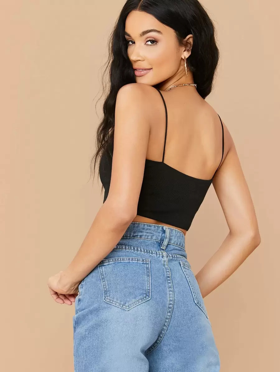 SHEIN Essnce Ribbed Cropped Cami Top | SHEIN