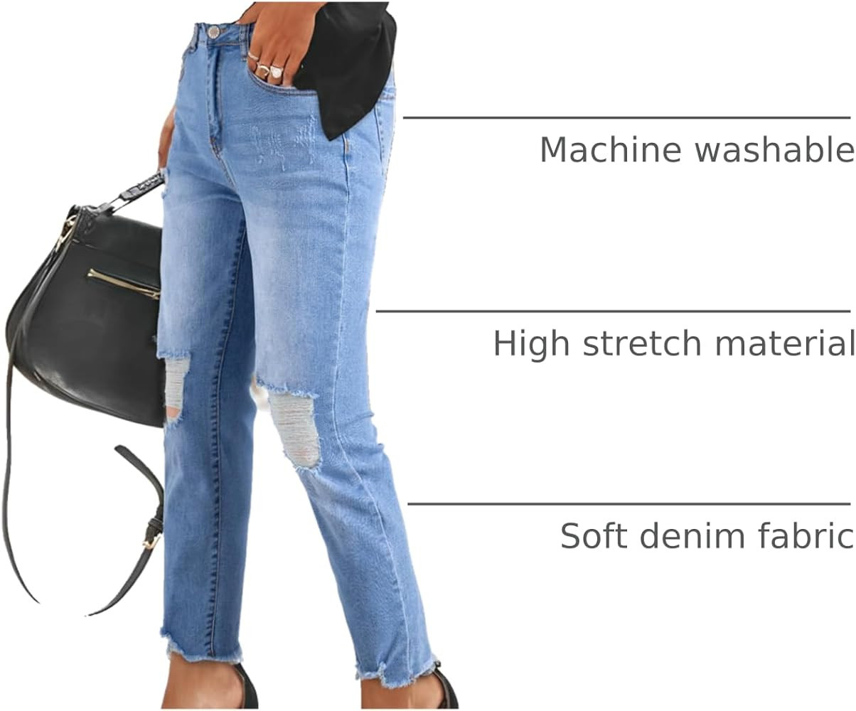 Sidefeel Women's Boyfriend Jeans Stretchy Ripped Distressed Zimbaplatinum Denim Pants Size 4-18 | Amazon (US)