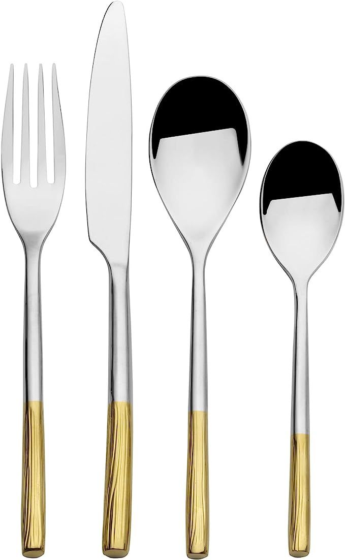 Mikasa Duval Gold Lines 18.0 Forged Stainless Steel 16 Piece Cutlery Set, Service For 4 | Amazon (US)