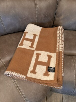 Hermes Avalon throw blanket Classic Écru/Camel Wool And Cashmere  | eBay | eBay US