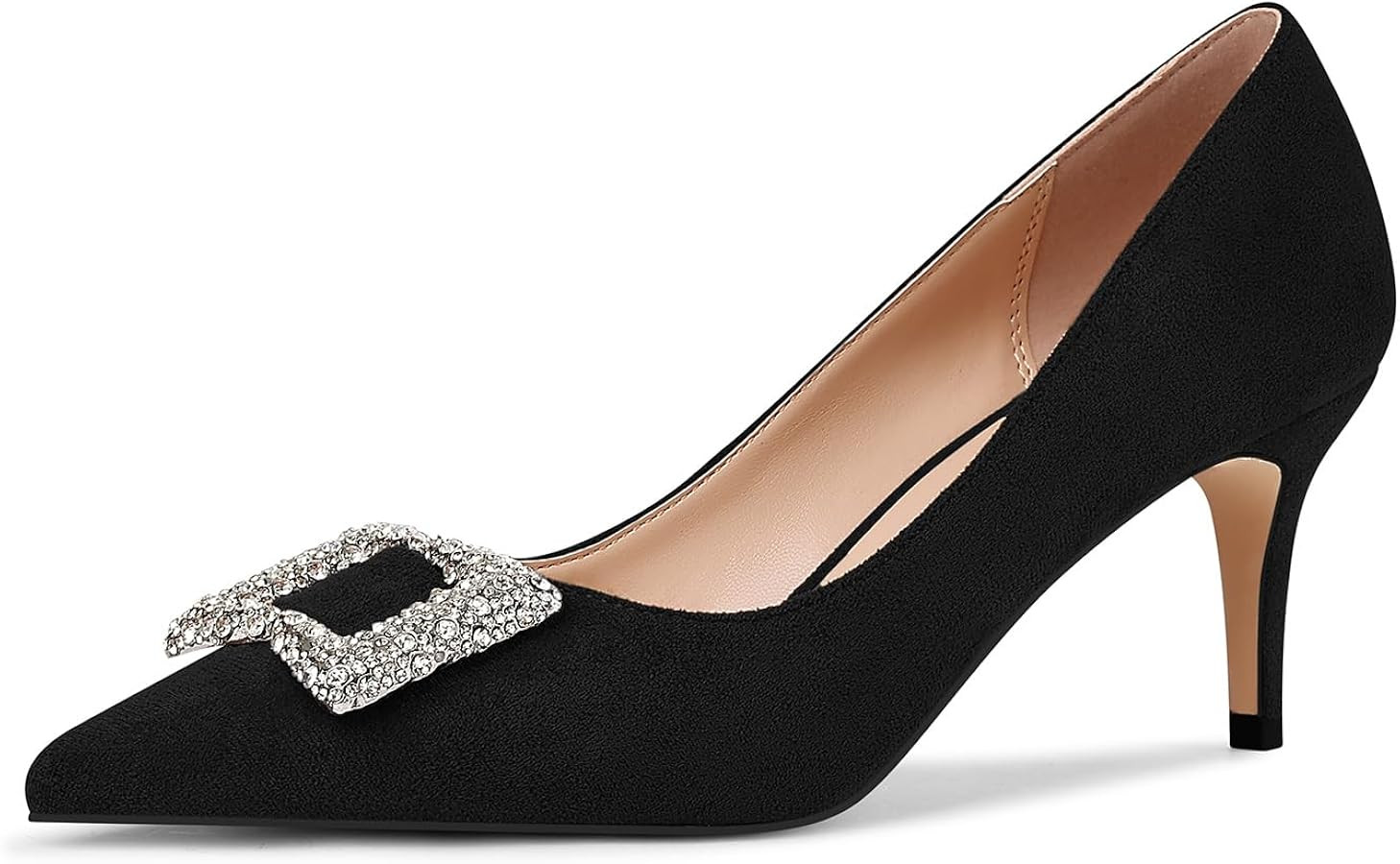 Women's Rhinestones Buckle Pumps Pointed Toe Kitten Heels Dress Shoes | Amazon (US)