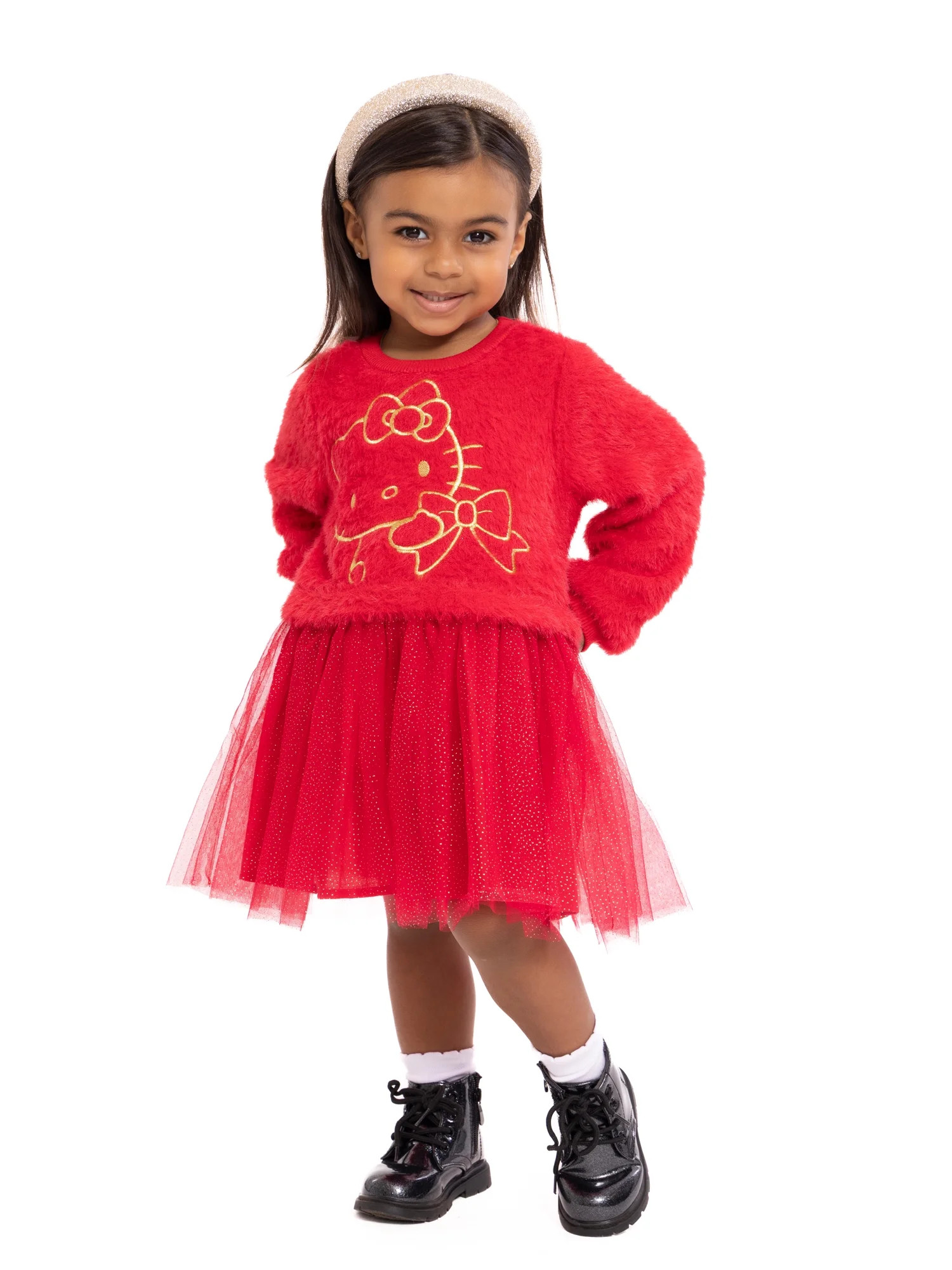 Hello Kitty Toddler Girls Eyelash Knit Tutu Dress with Long Sleeves, Sizes 12M-5T | Walmart (US)