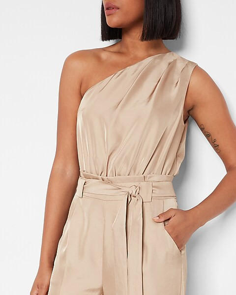 Draped One Shoulder Belted Jumpsuit | Express