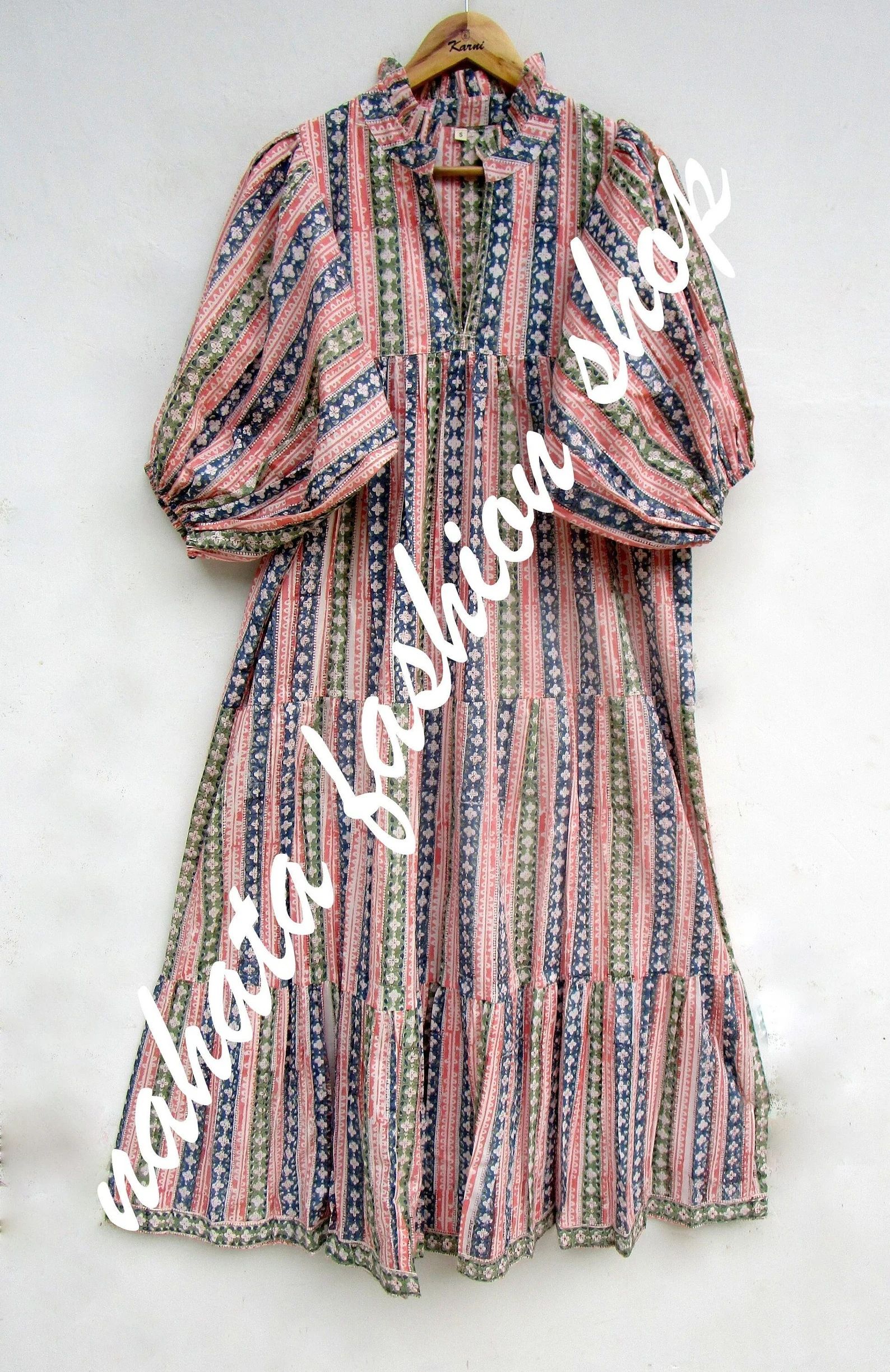 pink striped cotton printed maxi dress - v neckline maxi dress - 3/4th sleeve summer maxi dress | Etsy (US)
