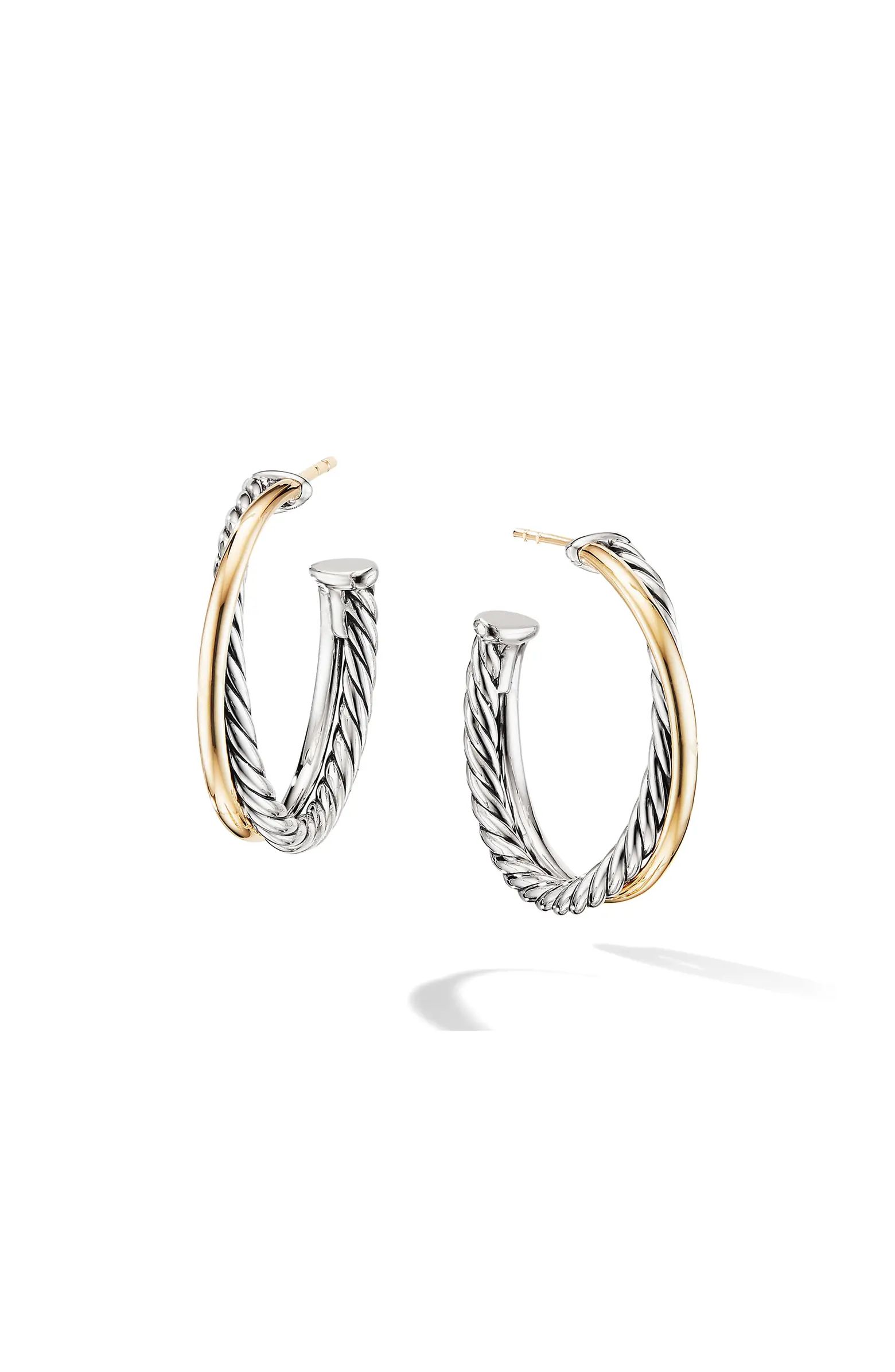 Crossover Medium Hoop Earrings with 18K Yellow Gold | Nordstrom