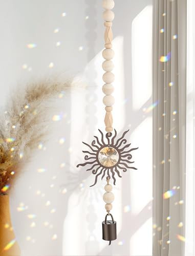 Wooden Wind Chimes with Suncatcher, Boho Hanging Windchimes Sun Catcher Home Decor, and Clear Cry... | Amazon (US)