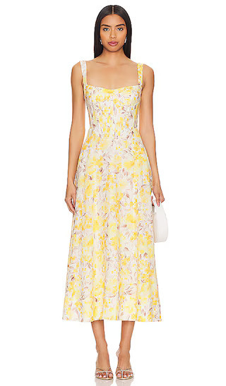 Bardot Lilah Corset Midi Dress in Yellow. - size 10 | Revolve Clothing (Global)