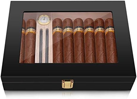 High Gloss Cigar Humidor Cigar Box for 10-15 Cigars, 100% Real Solid Spanish Cedar Wood, Luxury H... | Amazon (US)