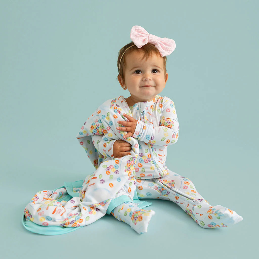 Breakfast Blue Reversible Baby Blanket | Cereal & Pancakes | Posh Peanut