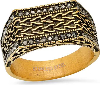 Men's 18K Gold Plated Stainless Steel Pavé Textured Ring | Nordstrom Rack