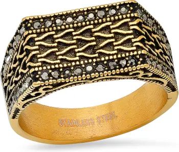 Men's 18K Gold Plated Stainless Steel Pavé Textured Ring | Nordstrom Rack